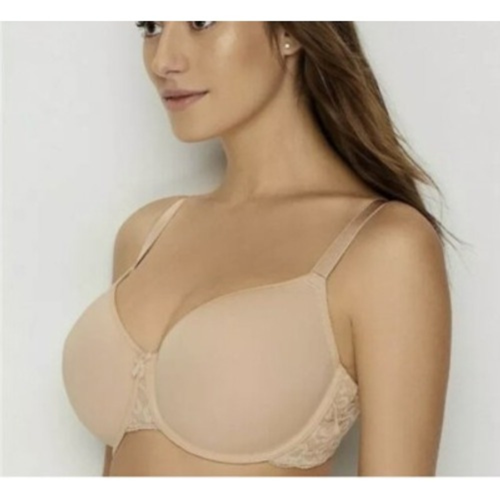 WACOAL Beige Lace Trim T-Shirt Bra with Adjustable Straps and Pearl Detail